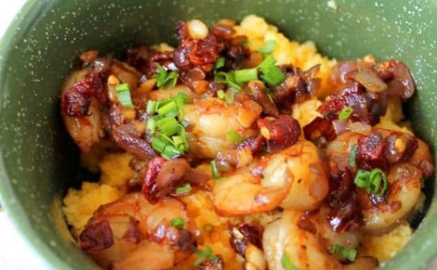 Cheddar Polenta with Sun-dried Tomatoes & Shrimp